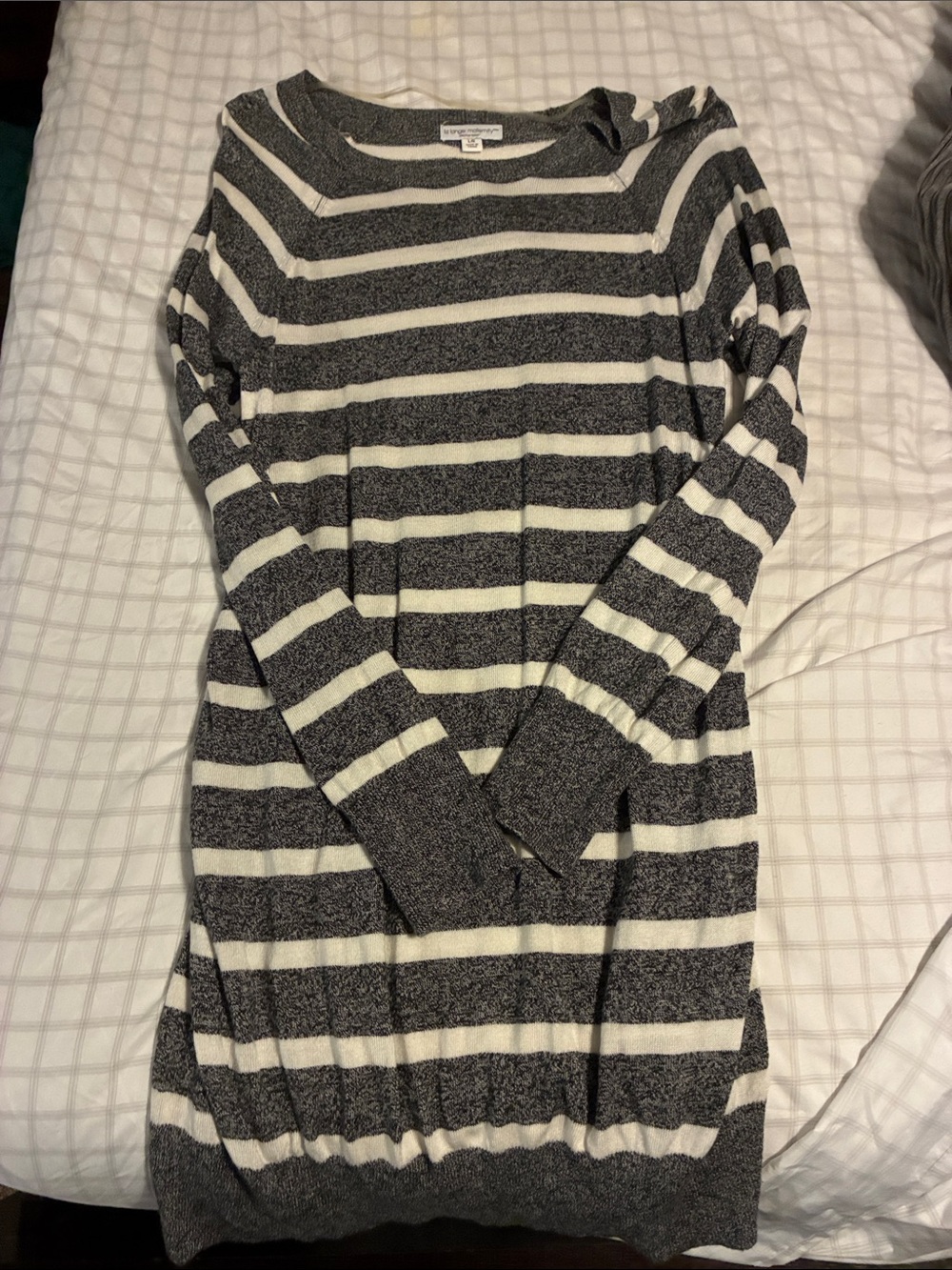 Liz Lange Black & White Striped Crewneck Sweater Dress